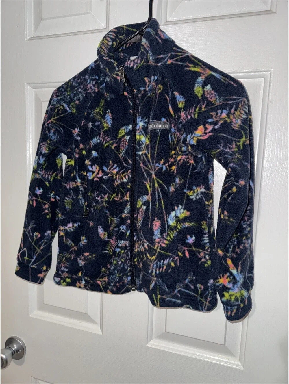 Columbia Girls Fleece Navy Blue Floral Jacket Size Small